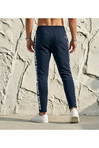 Plus Scorpion Erkek Slim Fit Eşofman Altı Yazılı Şerit Detaylı, Dar Paça Jogger Pantolon Lacivert