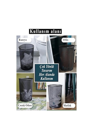Altın Sarı Çöp Kovası Paslanmaz Çelik Fileli 1 Adet Ofis Büro Okul Çöp Kovası Metal Delikli Kolay Kullanım Altın