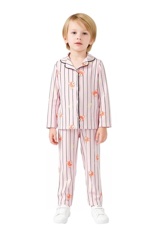 Ersefa Sevimli Ayıcık Baskılı Yumuşak Erkek Çocuk Pijama Takımı Kaliteli Pudra