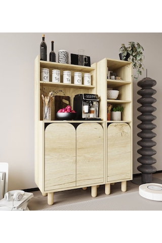 Parma 3 Kapaklı Mutfak Dolap, Kahve Köşesi, Çok Amaçlı Dolap Safir Meşe