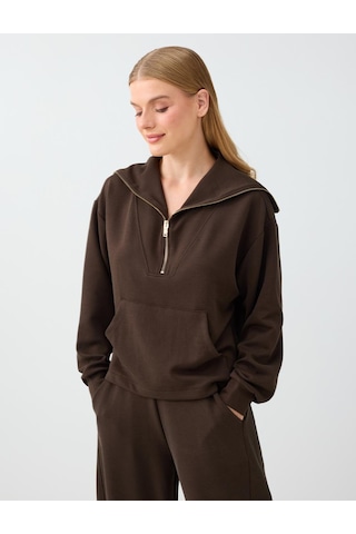 Jimmy Key Kahverengi Dik Yaka Fermuar Detaylı Modal Sweatshirt 6ww238191800