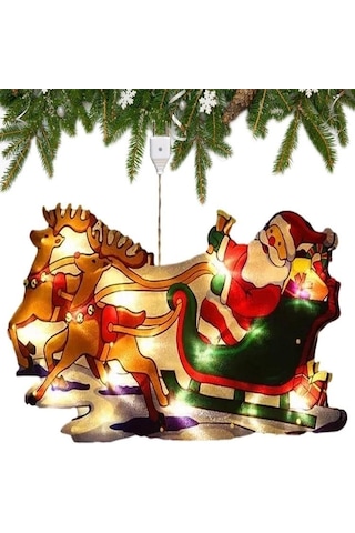 3d Noel Baba Ve Geyikli Duvar Işığı, Fişli Ağaç Süsü, Günışığı Renkli Yılbaşı Noel Ev Dekoru Süsleme Gün Işığı - Sarı