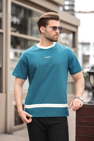Madmext Petrol Mavisi Baskılı %100 Pamuklu Erkek T-shirt E7135 Petrol Mavisi