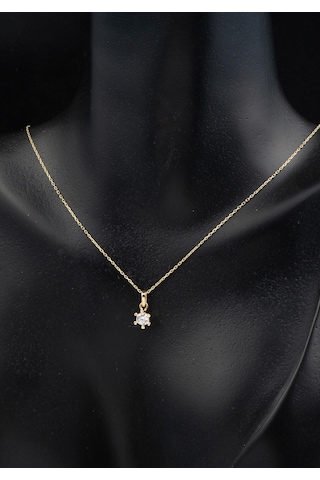 Bilezikci Tek Taşlı 14 Ayar Kolye Küpeli Altın Set