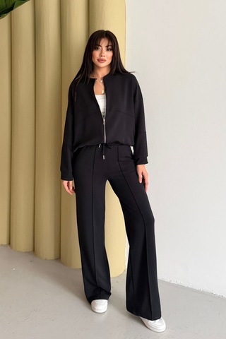 Balenbi Kadın Oversize Fermuarlı Modal Spor Takım Wide Leg Bol Paça 1194 - Form Serisi Siyah