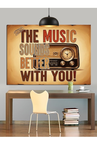 Müzik Sloganı Retro Dekoratif Kanvas - Mdf Ahşap Tablo