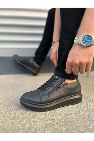 Dmr Elegance Jy155 Warrior Bağcıklı Ve Fermuarlı Cilt Erkek Günlük Sneaker Ayakkabı Cst - Siyah