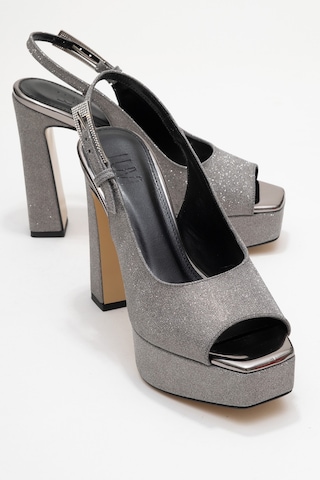 Glora Platin Simli Kadın Platform Topuklu Abiye Ayakkabı Platin