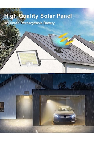 Sigrill Hareket Sensörlü Güneş Enerjili Işıklar, 172 Led, Ip65 Su Geçirmez, 5m Kablolu Sıcak Işık
