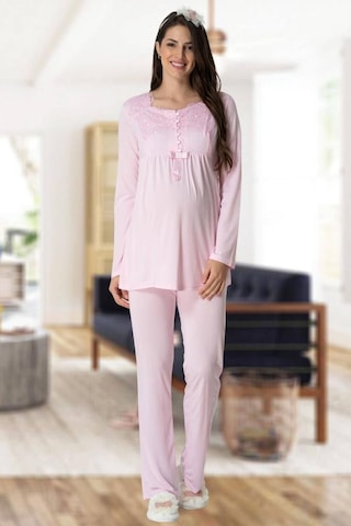 Mecit Pijama Mecit 1924 Bayan Hamile Lohusa Pembe Sabahlık Gecelik Pijama 001