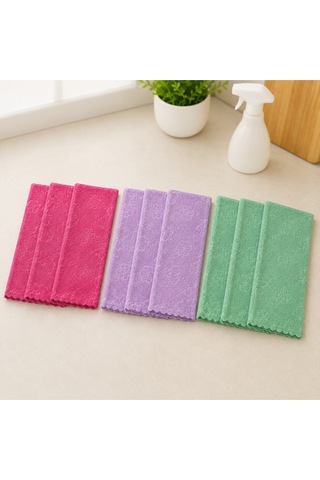 Muggio 30x30 Mikrofiber Desenli Kadife Temizlik Bezi 9'lu Set Yumuşak, İz Bırakmaz Çok Renkli