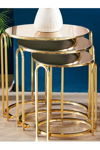 Zigon Sehpa Bronz Ayna Lenka Yuvarlak 3'lü Gold Metal Sedaş-lenka-zigon-gold Altın - Bronz