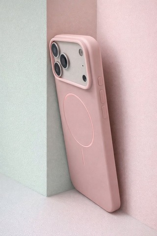 Apple iPhone 17 Pro Uyumlu İçi Kadife Magsafe Wireless Şarz Özellikli Pembe Renkli Telefon Kılıfı Resimdeki