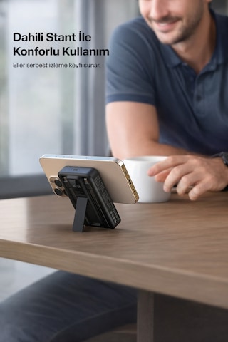 22.5w Hızlı Şarj 10.000 Mah Kablosuz Powerbank Dahili Kablolu Taşınabilir Şarj Cihazı Magsafe Uyumlu Siyah