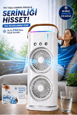 Çift Fanlı 1800 Mah Bataryalı 6000 Rpm 3 Kademeli Masaüstü Taşınabilir Sprey Fan Vantilatör Pervane