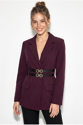 Kadın Astarlı Çift Kemer Detaylı Klasik Blazer Ceket 8151 60286140 - Mürdüm