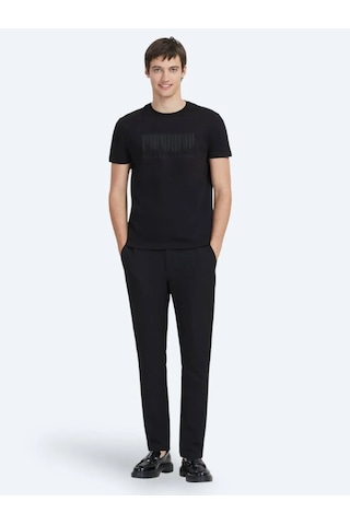Kip Siyah Bisiklet Yaka %100 Pamuk T-shirt Siyah