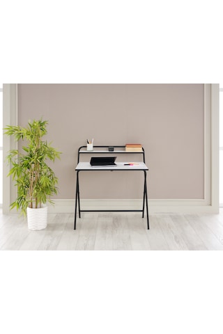 Arpelia Çalışma Masası Tam Katlanır 85x55x73 Cm Beyaz Siyah  -  Beyaz