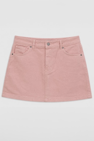 Blue White %100 Pamuk Yüksek Bel Mini Jean Etek Pembe