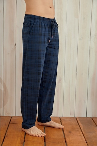 Ince Tek Alt Çok Rahat Ekoseli Pamuk Pijama İndigo