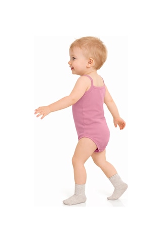 Civil Baby 5 Li Basıc İp Askılı 0-36 Ay Çıtçıtlı Badi - Pembe Pastel Pembe