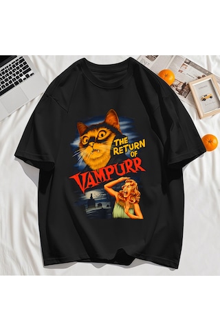 Startmore Y2k Vintage Tişört Tee Büyük Bir Kedi Ve Dişleri Baskıla Siyah