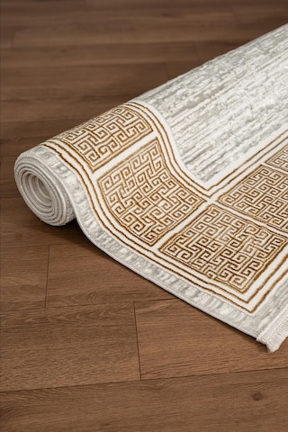 Talis Ct017a Gri Halı Gold Kenar Çerçeveli Modern Parlak Yumuşak Kadife Salon Mutfak Halısı Krem