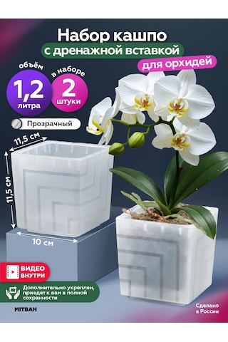 Mıtbah Şeffaf Kare Orkide Saksısı, 2 Adet, 1,2 L 399165392