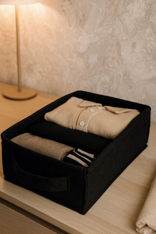 Siyah Dolap İçi, Çamaşır, Oyuncak Düzenleyici, Saklama Kutusu, Keçe Sepet Organizer 38x25x13 Cm Siyah