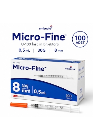 Embecta Micro-fine U-100 0,5 Ml 30g 8 Mm İnsülin Enjektörü 100 Adet