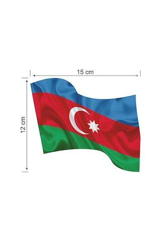 Azerbaycan Dalgalı Bayrak Etiket 15x12 Cm