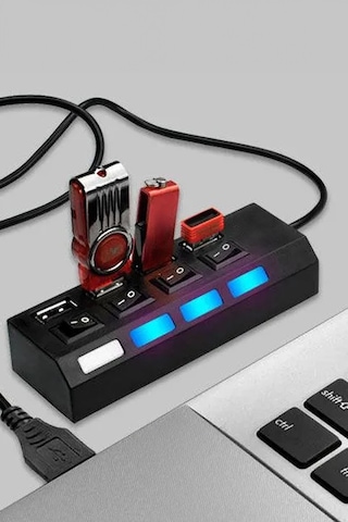 Thentech Usb 2.0 Çoklayıcı Laptop Bilgisayar Akıllı Tv Usb Çoklayıcı Açıp Kapama Tuşlu Usb Çoklayıcı