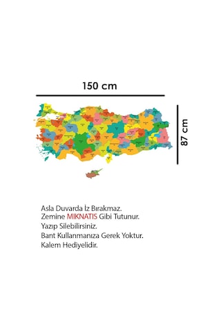 Türkiye Haritası Akıllı Kağıt Tahta Yazı Tahtası Özel Baskı Renkl