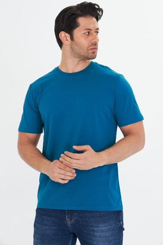 Trendhill Erkek Mavi Pamuklu Bisiklet Yaka Büyük Beden T-shirt Mvi5014b