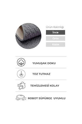 Valar Renkli Salon Halısı Özel Ölçü Seçeneği, Toz Tutmaz, Kolay Temizlik, Robot Süpürgeye Uyumlu Gri