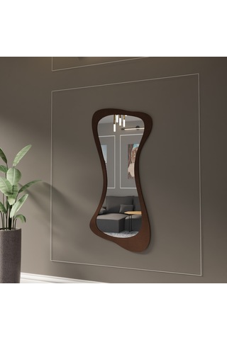 Lüks Pleksi Aynalı Ahşap Duvar Dekoru Kahve