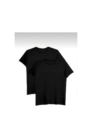 Bürke 2'li Erkek/Unisex Siyah Renk %100 Pamuk Bisiklet Yaka Basic Tişört