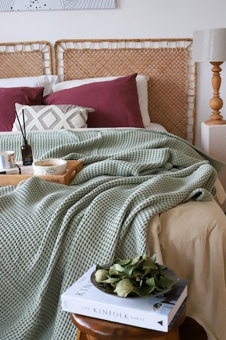 Vivamaison Çift Kişilik Waffle Pike Yatak Örtüsü Pamuklu Adaçayı Yeşil