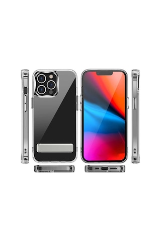 Apple Uyumlu iPhone 13 Pro Max Kılıf Standlı Şeffaf Silikon Zore L-Stand Kılıf Renksiz
