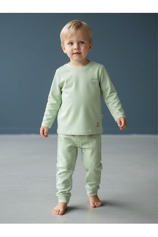 Zekids Erkek Çocuk Organik Pijama Takımı-16604 Yeşil