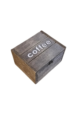 Coffee Logolu Ahşap Saklama Kutusu 20x20cm Kare 10cm Yükseklik