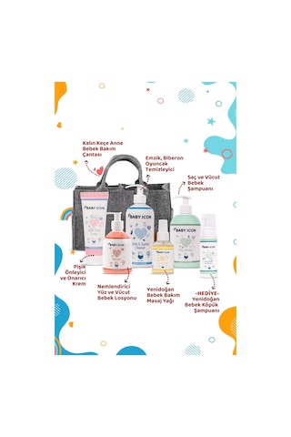 Baby İcon Hoşgeldin Anne Bebek Keçe Organize Bakım Çantası Seti Gri