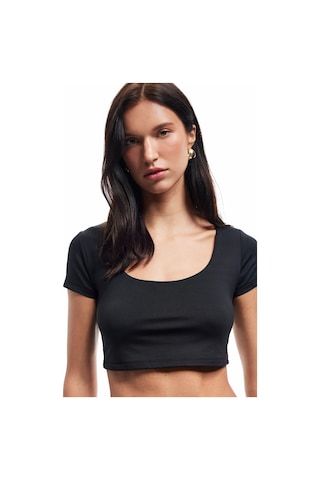 Koton Slim Fit Kısa Kollu U Yaka Basic Crop Tişört Siyah 5sak50453ek SIYAH