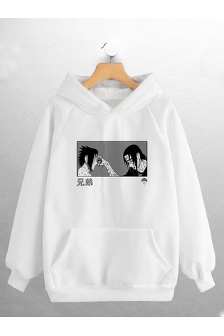 Macklin Unisex Kadın Erkek Uchiha Itachi Naruto Anime Baskılı Sweatshirt Beyaz Mck0783 Beyaz