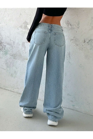 Kadın Wide Leg Jeans Pantolon Mavi