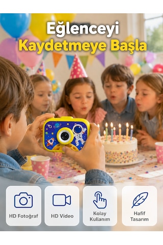Tek Şarjlı Çocuk Dijital Kamera Ön Arka Kamera Destekli Hd Fotoğraf Video Çekimi Mini Tripodlu Najmaddin Diğer