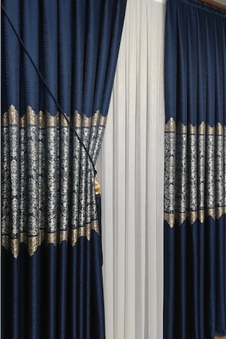 Takım Fon Perde Lacivert-gümüş 2 Kanat Fon+aksesuar Lacivert