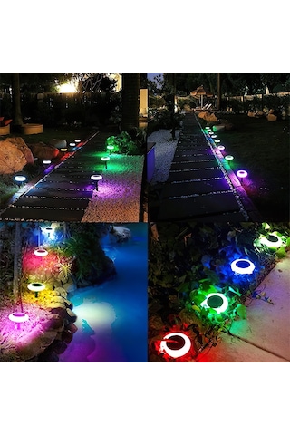 Güneş Enerjili Yuvarlak Saplamalı Rgb Çok Renkli Bahçe Aydınlatma