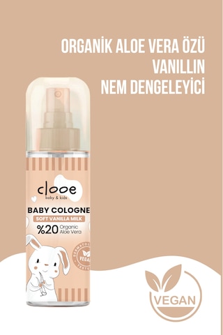 Hassas Ciltlere Özel Organik Aloe Vera Özlü Süt ve Vanilya Kokulu Soft Vanilla Milk Bebek Kolonyası 2'li