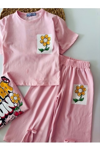 Miniğimin Cicileri Fun Arka Ve Ön Baskılı Yırtmaç Detaylı 2 Li Takım - Pembe